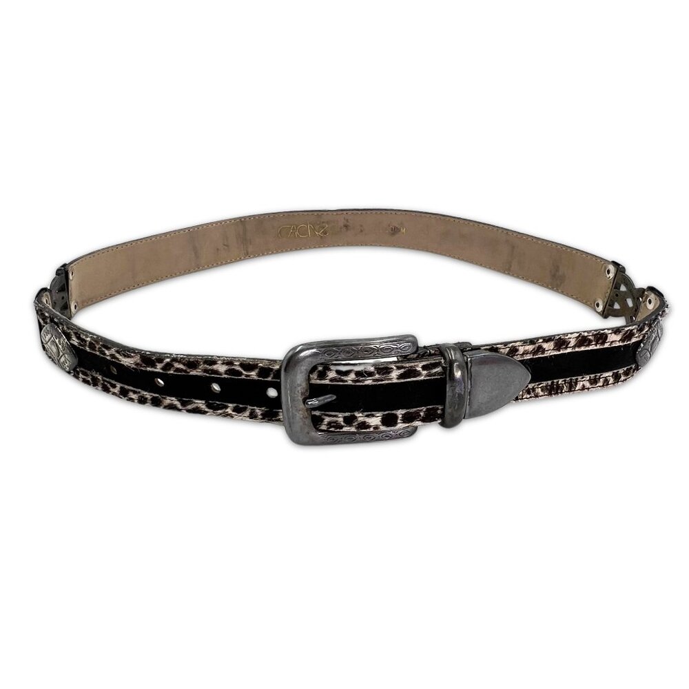 CACHE Cheetah Print Calf Hair & Suede Metal Spacer Vintage Western Belt Size M